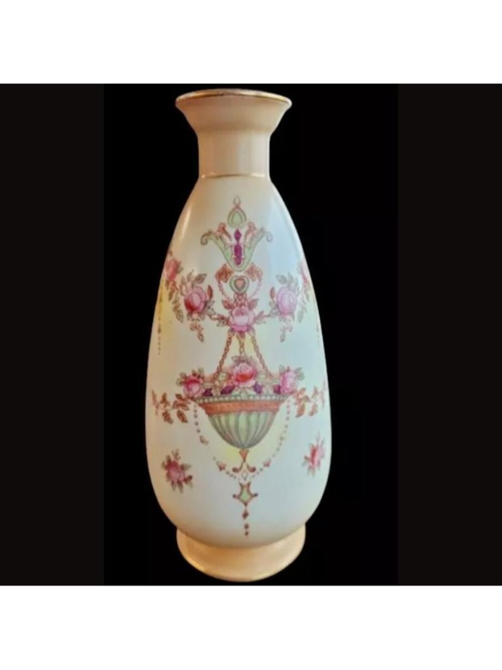 Antique Crown Devon Etna Vase Edwardian English Porcelain Pink Rose Gold Gilt